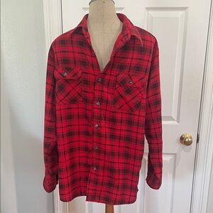 Vintage 80s fieldmaster Red black Buffalo Plaid flannel Button-Up Shirt mens XL
